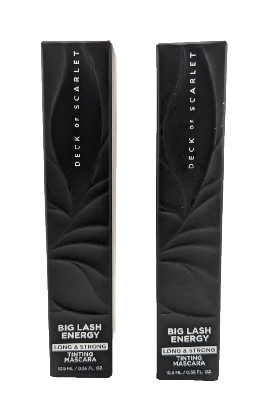 2x DECK OF SCARLET ~ BIG LASH ENERGY TINTING MASCARA ~ BLACK ~ 0.36oz Each Boxed